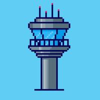 Pixel art Control Tower game asset design vector