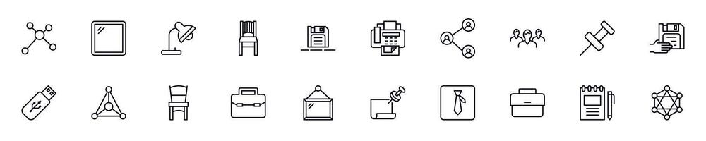 Office line icons pack. Simple outline sign and editable stroke for web sites, articles, books, apps vector