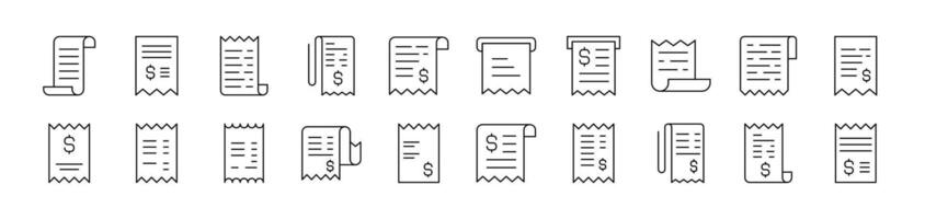 Store Receipt Line Icon Pack. Editable Stroke. Minimalistic Linear Pictogram for Design of Cards, Apps, Banners, Posts vector