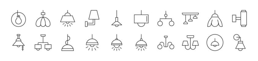 Lamps and Chandeliers Related Icon Set. Editable Stroke. Suitable for Web Sites, Books, Cards, Apps vector