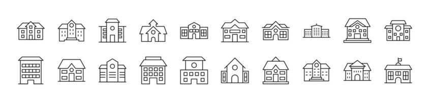 Building Outline Simple Linear Image Collection. Editable Stroke. Suitable for Web Sites, Books, Cards, Apps vector