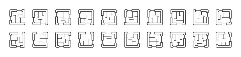 Floor Plan Collection of Thin Icons. Editable Stroke. Suitable for Web Sites, Books, Cards, Apps vector