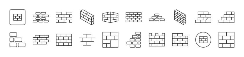Brick Wall Pack of Thin Icons. Editable Stroke. Suitable for Web Sites, Books, Cards, Apps vector