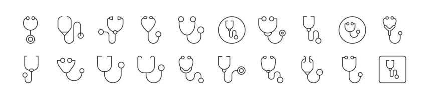 Stethoscope Thin Icons Collection. Editable Stroke. Suitable for Web Sites, Books, Cards, Apps vector