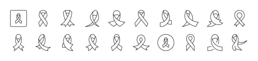 Cancer Pink Ribbon Collection of Thin Icons. Editable Stroke. Suitable for Web Sites, Books, Cards, Apps vector
