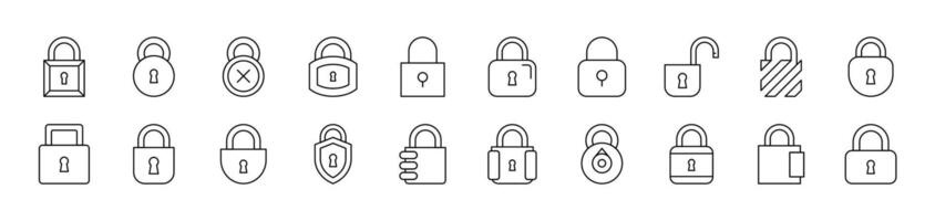 Padlock and Lock Simple Isolated Line Icons Collection. Editable Stroke. Suitable for Web Sites, Books, Cards, Apps vector