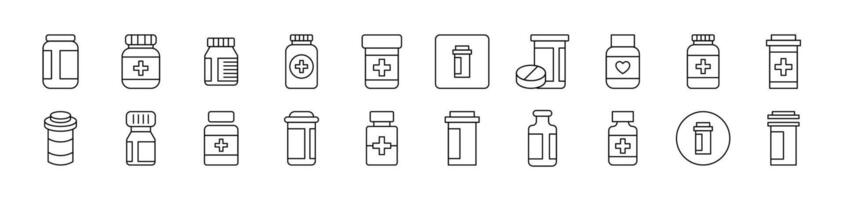 Bottle of Meds Collection of Thin Icons. Editable Stroke. Suitable for Web Sites, Books, Cards, Apps vector