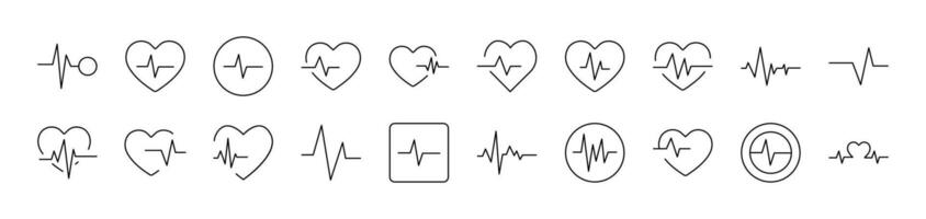 Pulse and Cardiogram Pack of Thin Icons. Editable Stroke. Suitable for Web Sites, Books, Cards, Apps vector