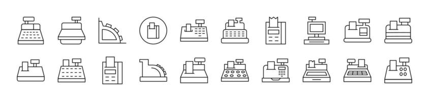 Set of Line Icons of Cash Register. Editable Stroke. Minimalistic Linear Pictogram for Design of Cards, Apps, Banners, Posts vector