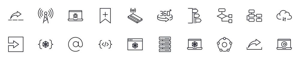 Web and internet outline signs drawn with thin Line. Simple linear illustrations for stores, shops, banners, design vector