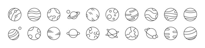 Planets and Celestial Bodies Set of Thin Icons. Editable Stroke. Suitable for Web Sites, Books, Cards, Apps vector
