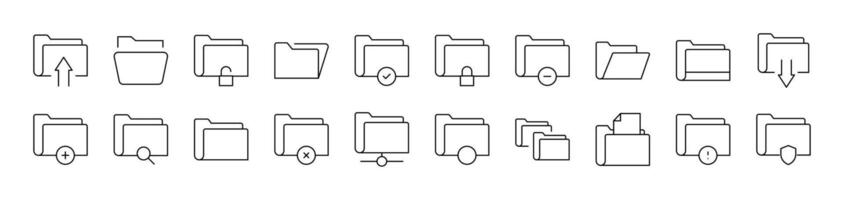 Computer Folder Collection of Thin Icons. Editable Stroke. Suitable for Web Sites, Books, Cards, Apps vector
