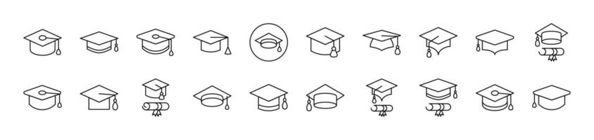 Academic Square Cap Collection of Thin Icons. Editable Stroke. Suitable for Web Sites, Books, Cards, Apps vector