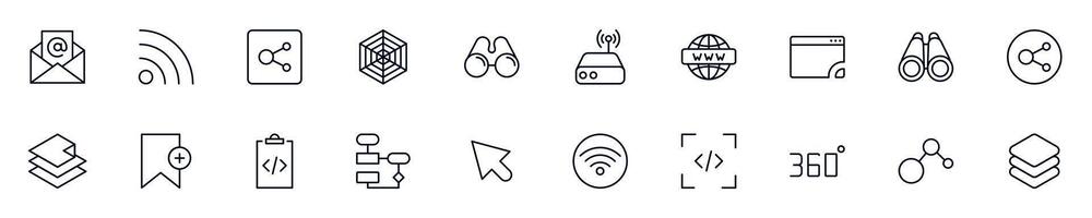 Set of symbols of web and internet. Editable stroke. Simple outline signs that perfect for banners, infographics, web sites vector