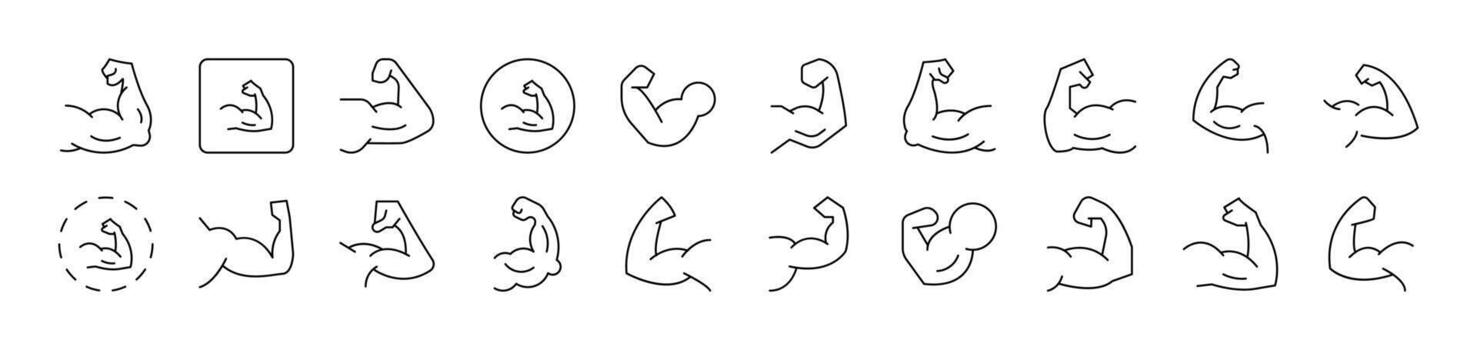 Muscles Related Icon Set. Editable Stroke. Suitable for Web Sites, Books, Cards, Apps vector