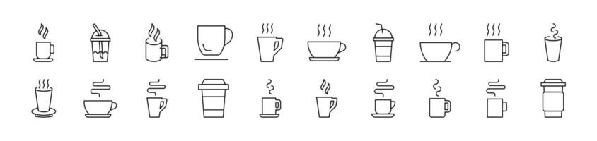 Coffee or Tea Cup Simple Isolated Line Icons Collection. Editable Stroke. Suitable for Web Sites, Books, Cards, Apps vector