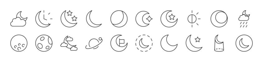 The Moon and Crescent Icon Set for UI, Placards, Books, Apps. Editable Stroke. Suitable for Web Sites, Books, Cards, Apps vector
