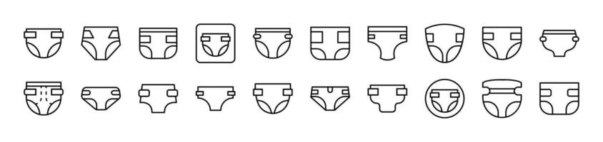 Diapers Bundle of Thin Icons. Editable Stroke. Suitable for Web Sites, Books, Cards, Apps vector
