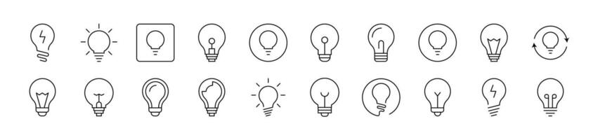 Light Bulb, Lamp Related Line Icon Collection. Editable Stroke. Perfect for Infographics, Articles, Books, Flyers, Banners vector
