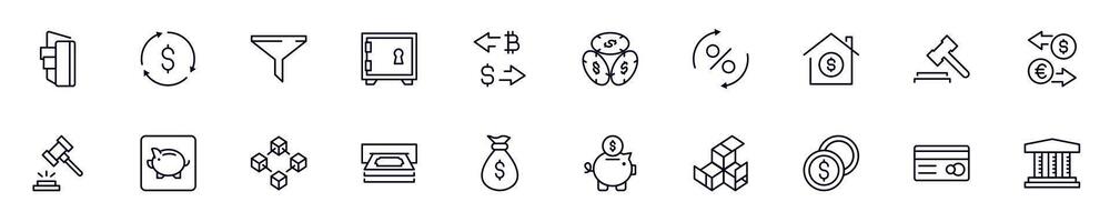 Collections of line icons of money, finance, economy. Simple linear illustration that perfect for web banners, social networks, articles, infographics vector