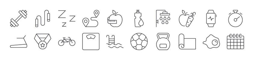 Collection of Icons of Healthy Lifestyle, Fitness, Wellness Drawn with Thin Line for apps, web sites, banners, infographics and other types of design vector