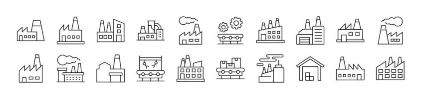 Collection of Outline Symbols of Factory and Manufacture Drawn with Thin Line for apps, web sites, banners, infographics and other types of design vector