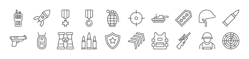 Army and Military Line Icon Collection. Editable Stroke. Perfect for Infographics, Articles, Books, Flyers, Banners vector