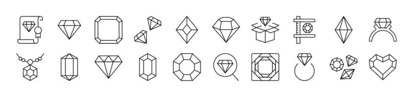 Diamond, Gem Collection of Icons of Crystals Drawn with Thin Line for apps, web sites, banners, infographics and other types of design vector
