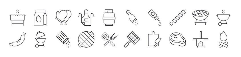 Barbeque Picnic Outline Icon Collection. Editable Stroke. Perfect for Infographics, Articles, Books, Flyers, Banners vector