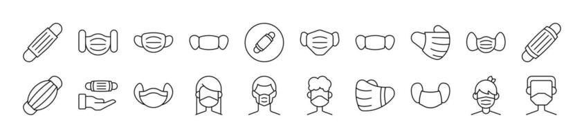 Collection of Outline Symbols of Face Mask Drawn with Thin Line for apps, web sites, banners, infographics and other types of design vector