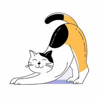 A fat cat stretching with a happy face. Flat style vector