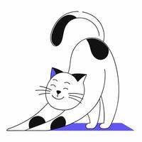 A fat cat stretching with a happy face. Flat style. vector