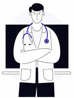 A doctor in a hospital image. Flat style. vector