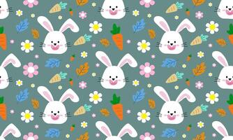 a fabric pattern composed of cute bunny,carrot and flowers with green background designs vector
