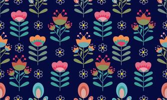 a fabric pattern composed geometric of colorful flower with dark blue background designs vector