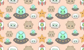 a fabric pattern composed of cute robot with light orange background designs vector
