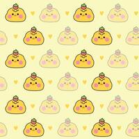 Seamless pattern of cute chicken face with strawberry and heart background.Shadow.Bird farm animal character cartoon design.Kawaii.Illustration. vector