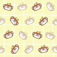 Seamless pattern of cute monkey face head with banana fruit background.Shadow.Wild animal character cartoon design.Kawaii.Illustration. vector