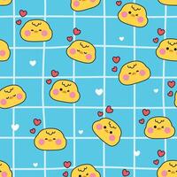 Seamless pattern of cute chicken face various feeling with heart background.Bird farm animal character cartoon design.Kawaii.Illustration. vector