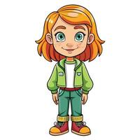 Beautiful little red-haired girl posing on colorful backdrop with romantic hearts. vector