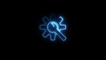 Wrench and gear icon Neon Line animation, Glowing neon line setting icon Isolated on Black Background video
