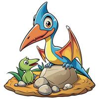 Pterodactyl and hatchling on a Rock vector