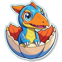Funny baby dinosaur Triceratops in the egg shell. Dinosaur hatches from an egg. vector