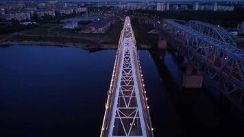 Vertical view from top down. Flying over the road bridge in the lat video