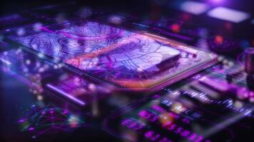 Futuristic GPS navigation system displaying city map with augmented reality data video