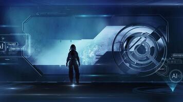 Artificial intelligence on a spaceship. 3D render video