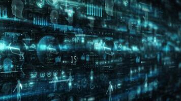 Flow of an infographic array in 3D space. video