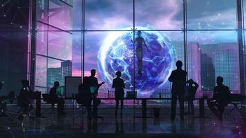 Working with artificial intelligence in a corporation. 3D render video