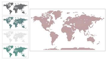 Abstract dotted world map design. Multiple shape world map design. Dotted map showcasing continents with a modern, minimalistic style. The abstract dotted world map design is on a white background. vector