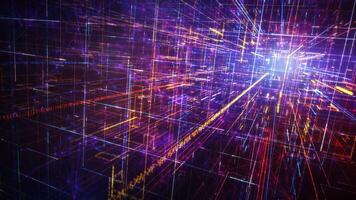 Flight in virtual space with code lines. video